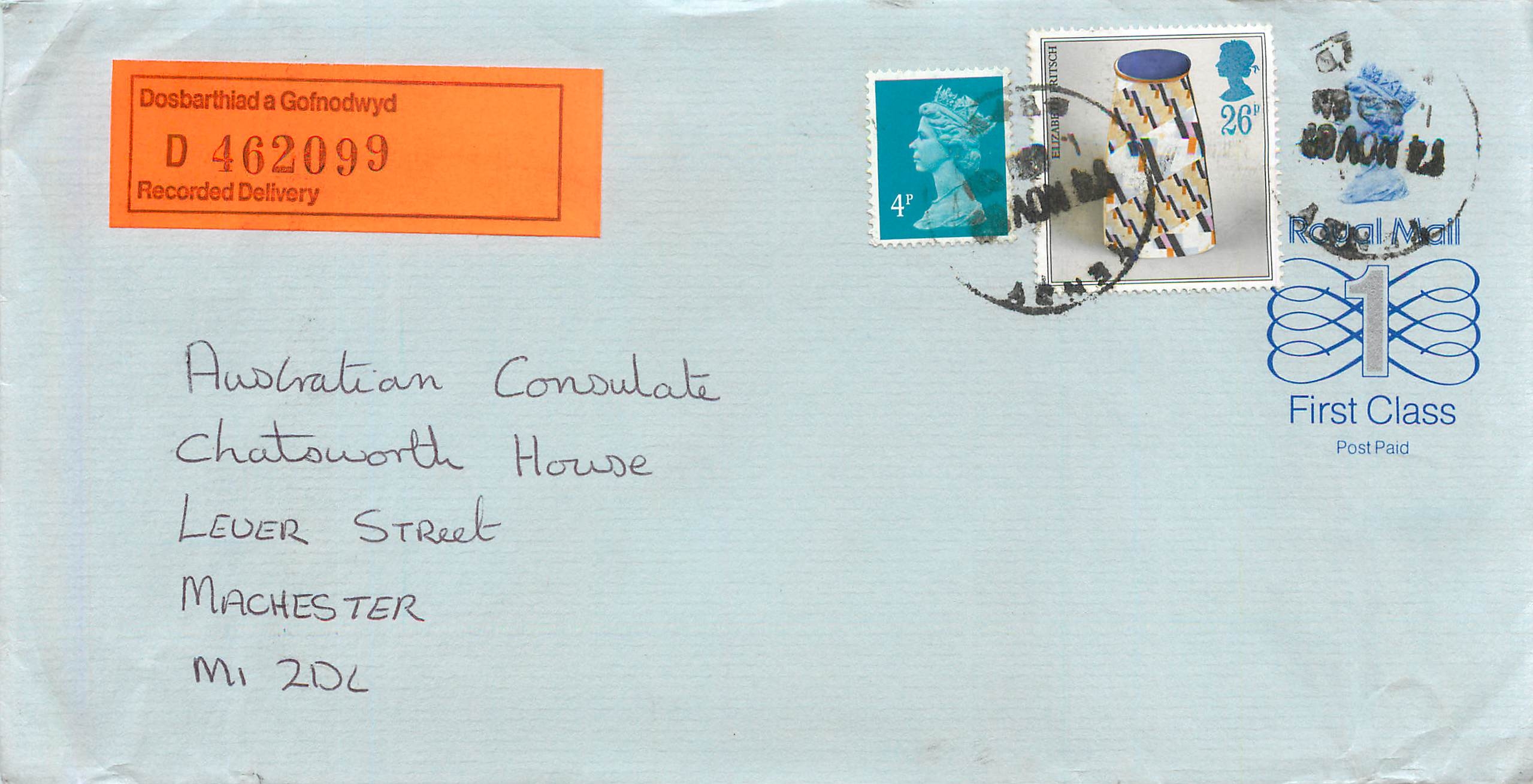 Entier Postal Stationary Great Britain Machin Australian Consulate Manchester 