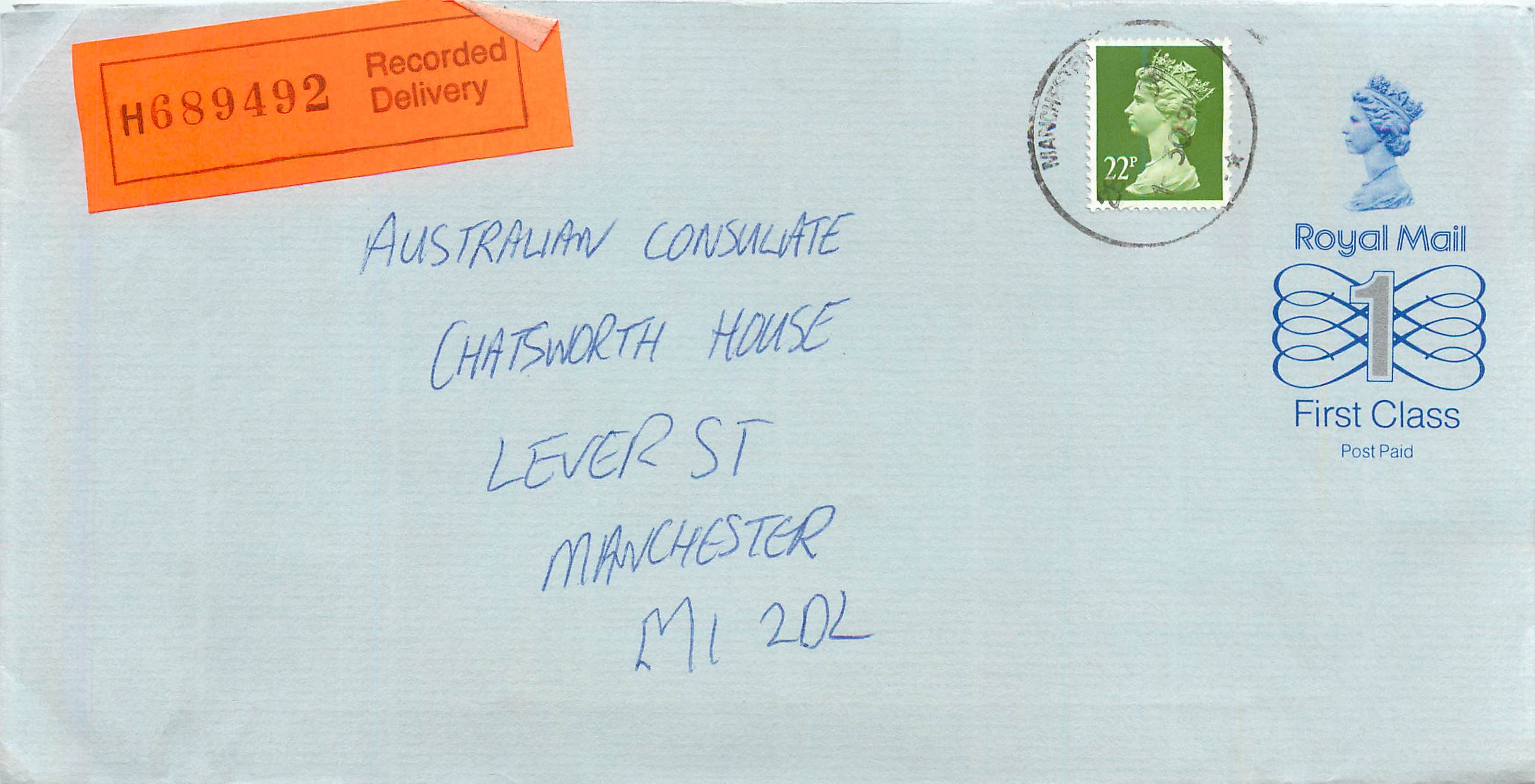 Entier Postal Stationary Great Britain Machin Australian Consulate Manchester 