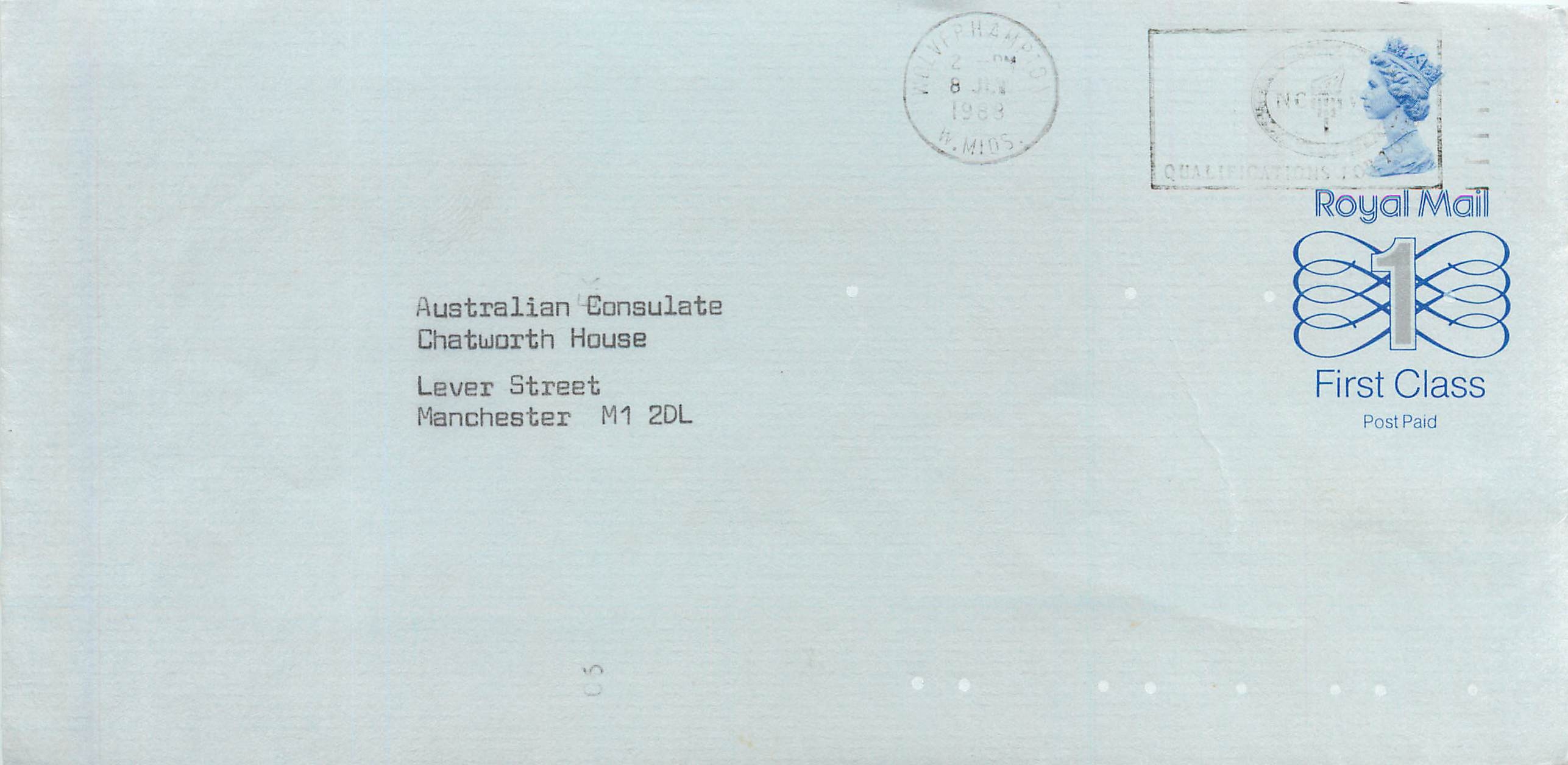 Entier Postal Stationary Great Britain Machin Australian Consulate Manchester 