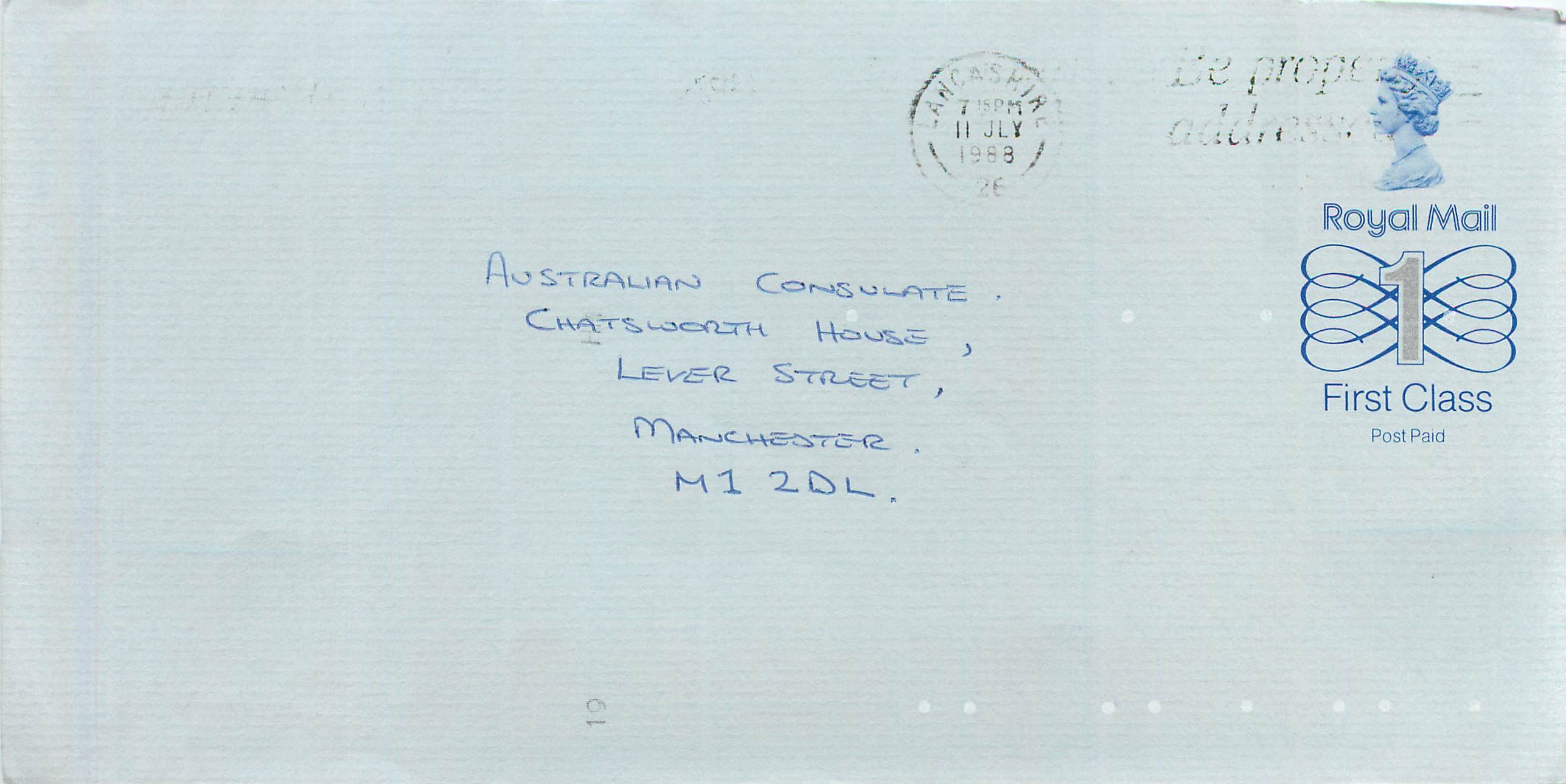 Entier Postal Stationary Great Britain Machin Australian Consulate Manchester 