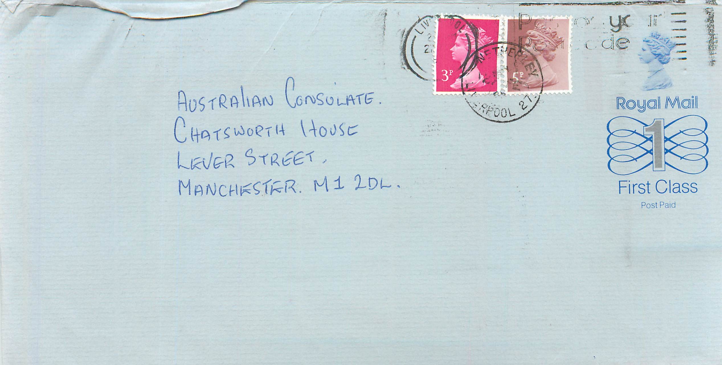 Entier Postal Stationary Great Britain Machin Australian Consulate Manchester 
