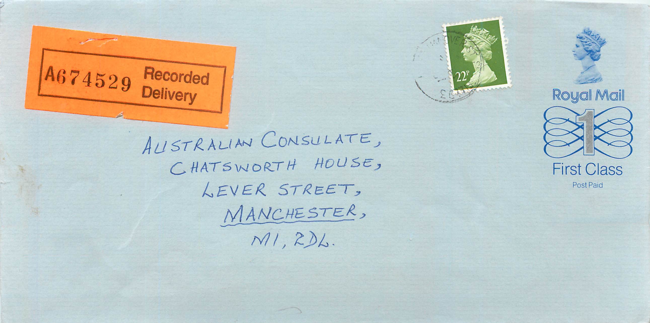 Entier Postal Stationary Great Britain Machin Australian Consulate Manchester 