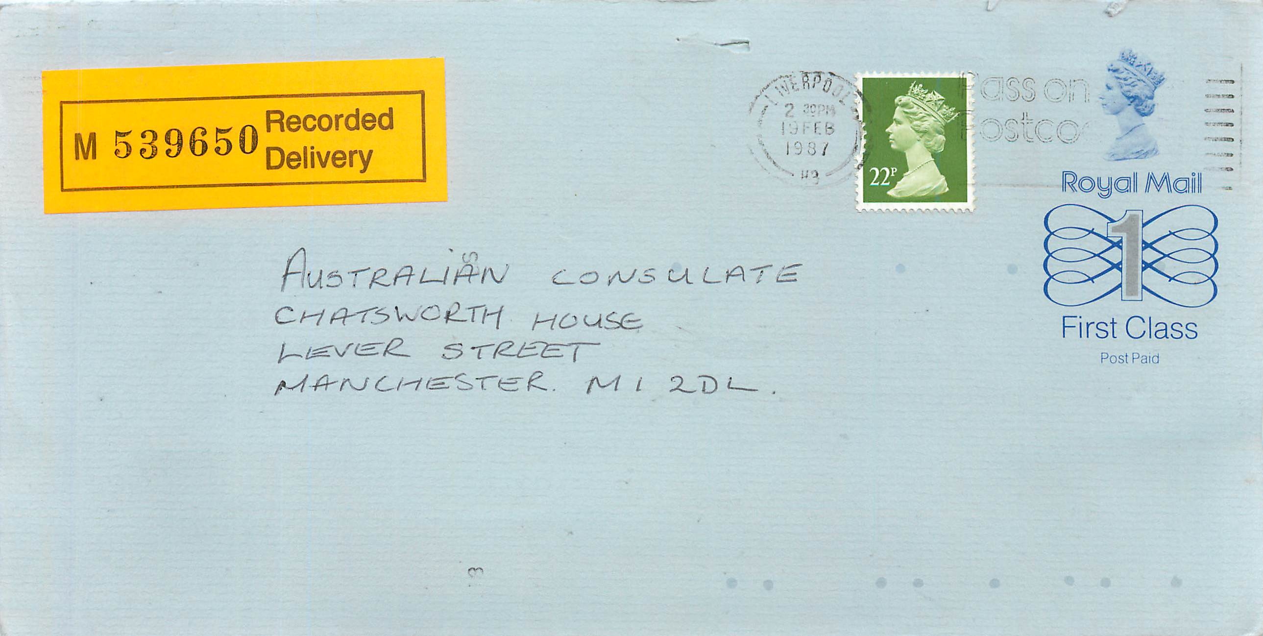 Entier Postal Stationary Great Britain Machin Australian Consulate Manchester 