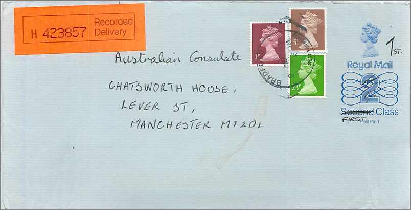 Entier Postal Stationary Great Britain Machin Australian Consulate Manchester 
