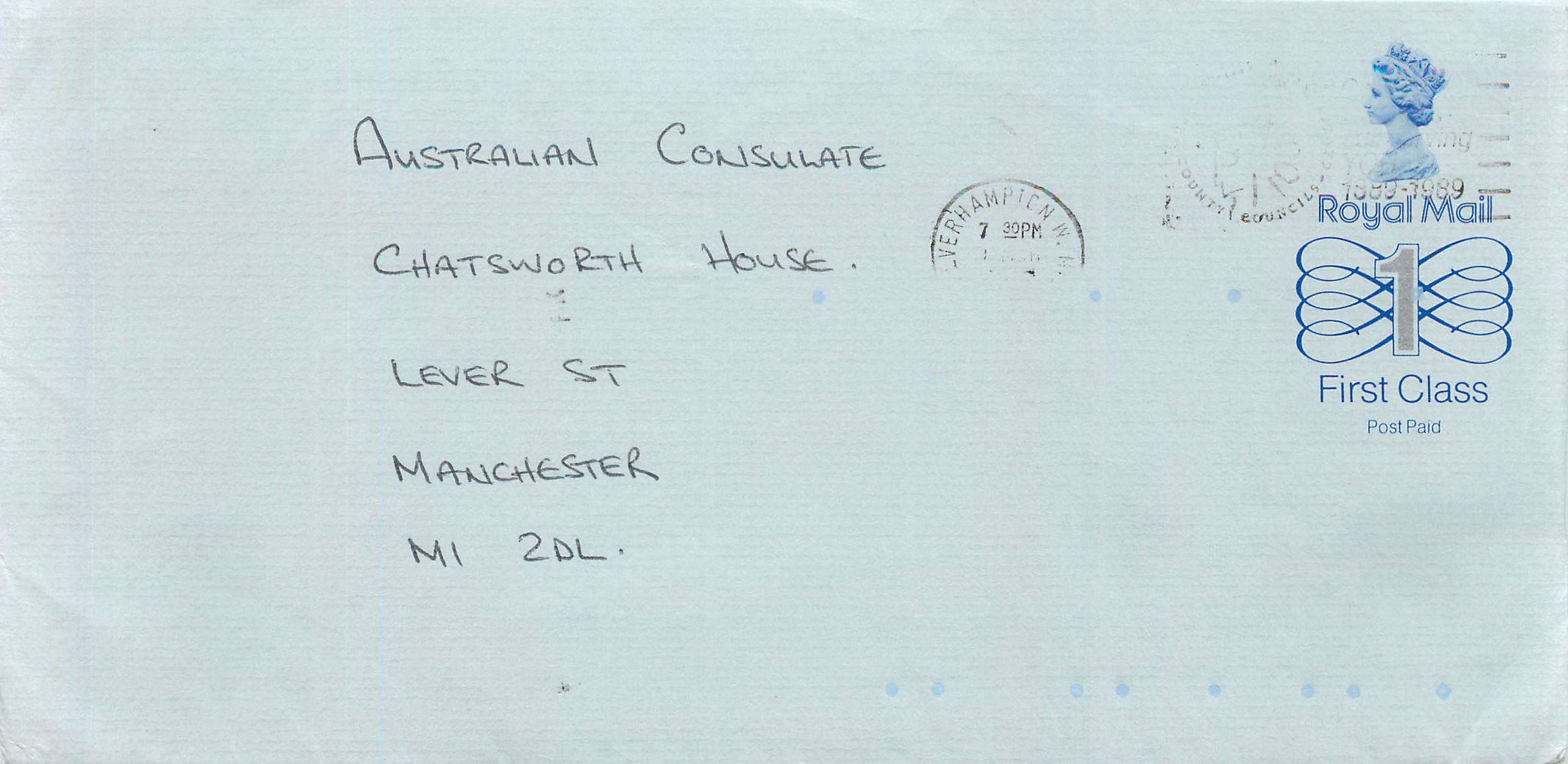 Entier Postal Stationary Great Britain Machin Australian Consulate Manchester 