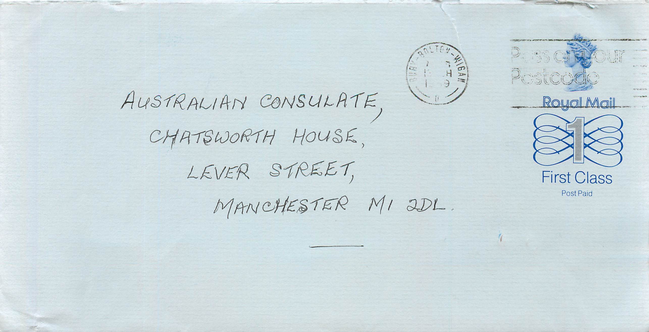 Entier Postal Stationary Great Britain Machin Australian Consulate Manchester 