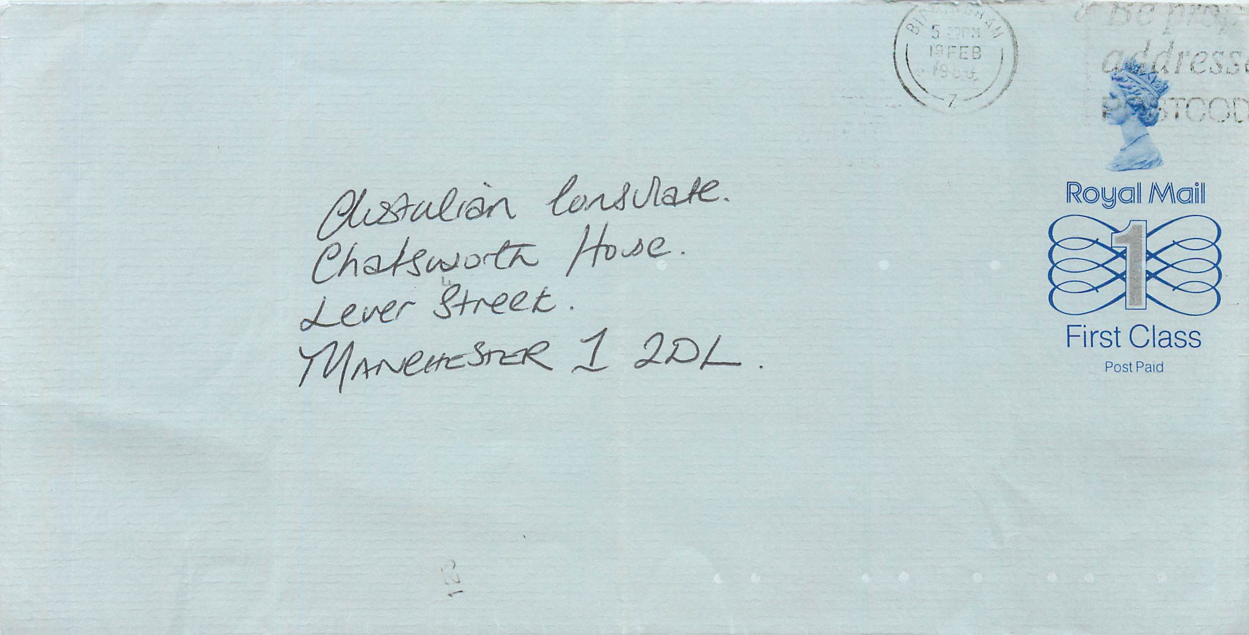 Entier Postal Stationary Great Britain Machin Australian Consulate Manchester 
