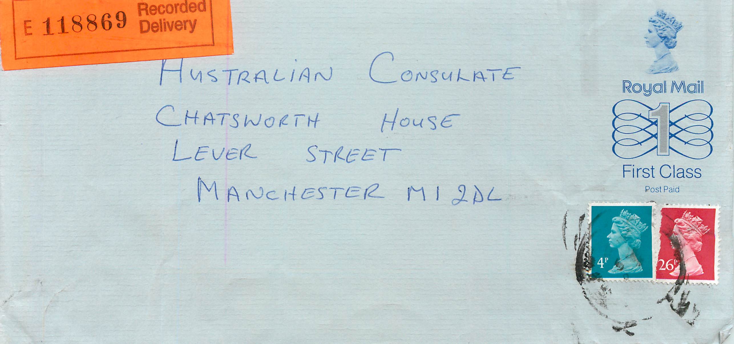 Entier Postal Stationary Great Britain Machin Australian Consulate Manchester 