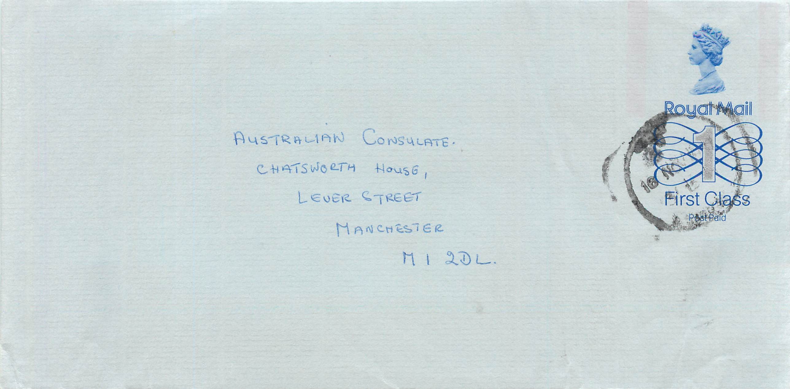 Entier Postal Stationary Great Britain Machin Australian Consulate Manchester 