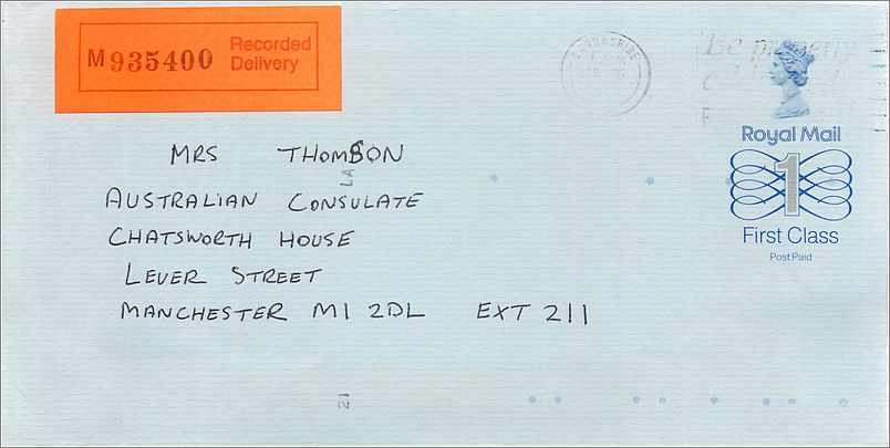 Entier Postal Stationary Great Britain Machin Australian Consulate Manchester 