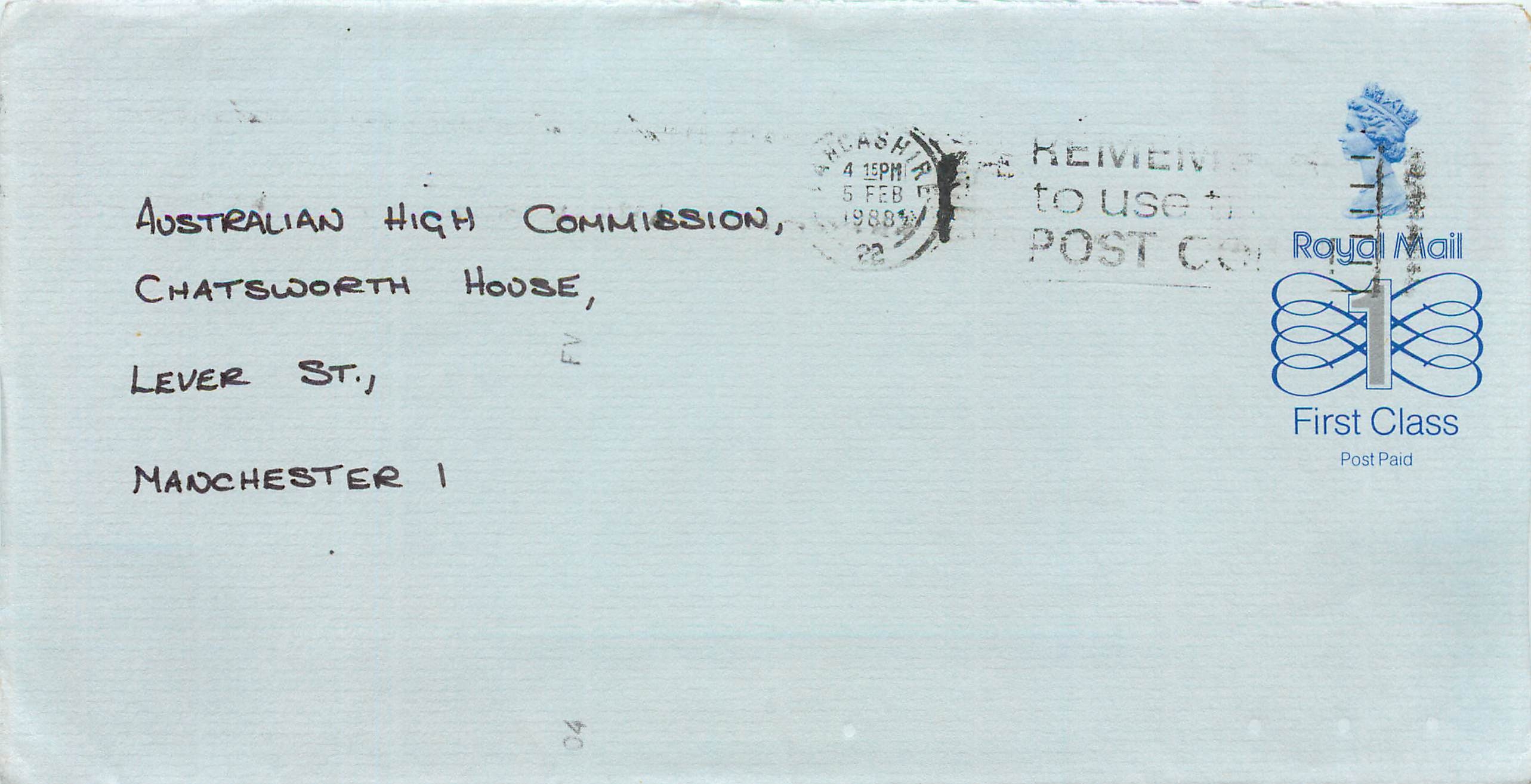 Entier Postal Stationary Great Britain Machin Australian Consulate Manchester 