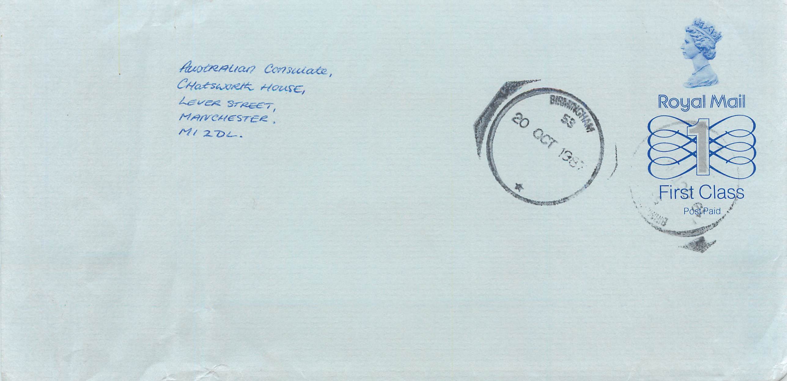 Entier Postal Stationary Great Britain Machin Australian Consulate Manchester 