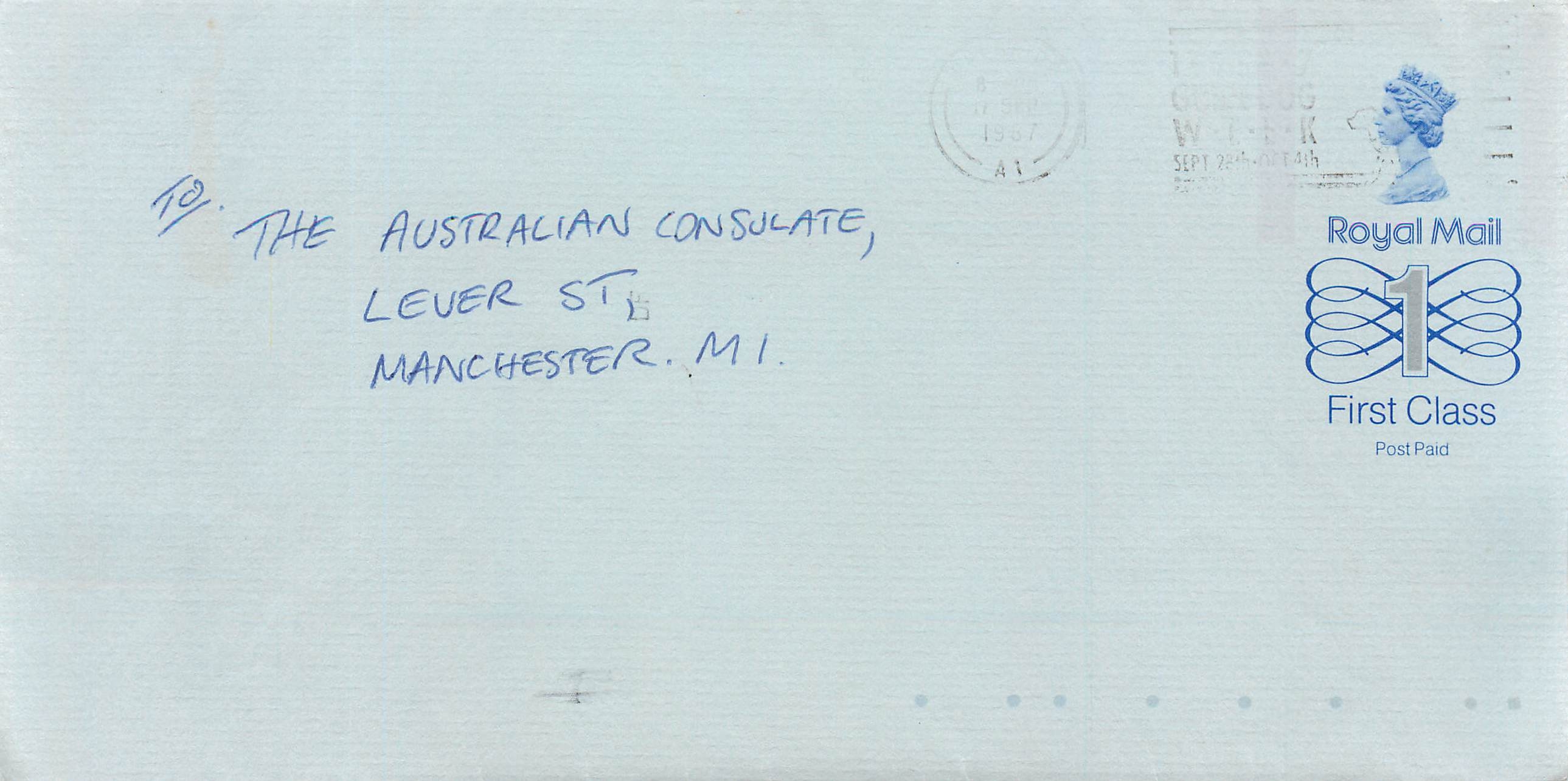 Entier Postal Stationary Great Britain Machin Australian Consulate Manchester 