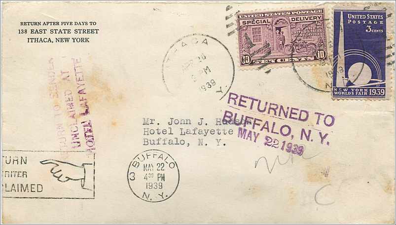 Lettre Cover Etats-Unis 10c special delivery on 1939 Ithaca cover to Buffalo