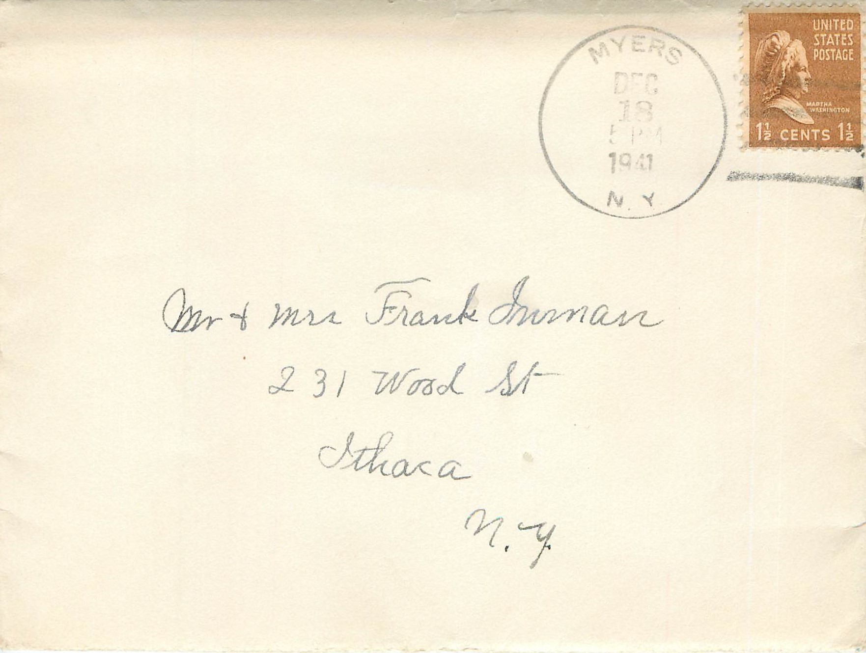 Lettre Cover Etats-Unis 1 1/2c on Myers cover to Ithaca