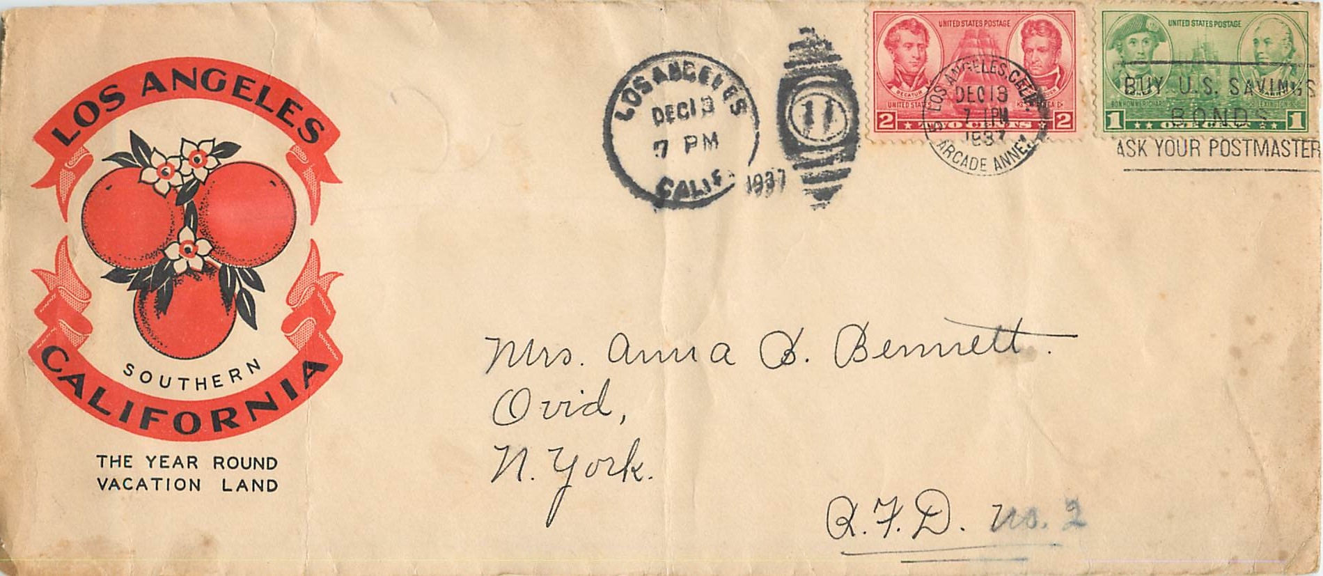 Lettre Cover Etats-Unis Los Angeles 1937 cover 