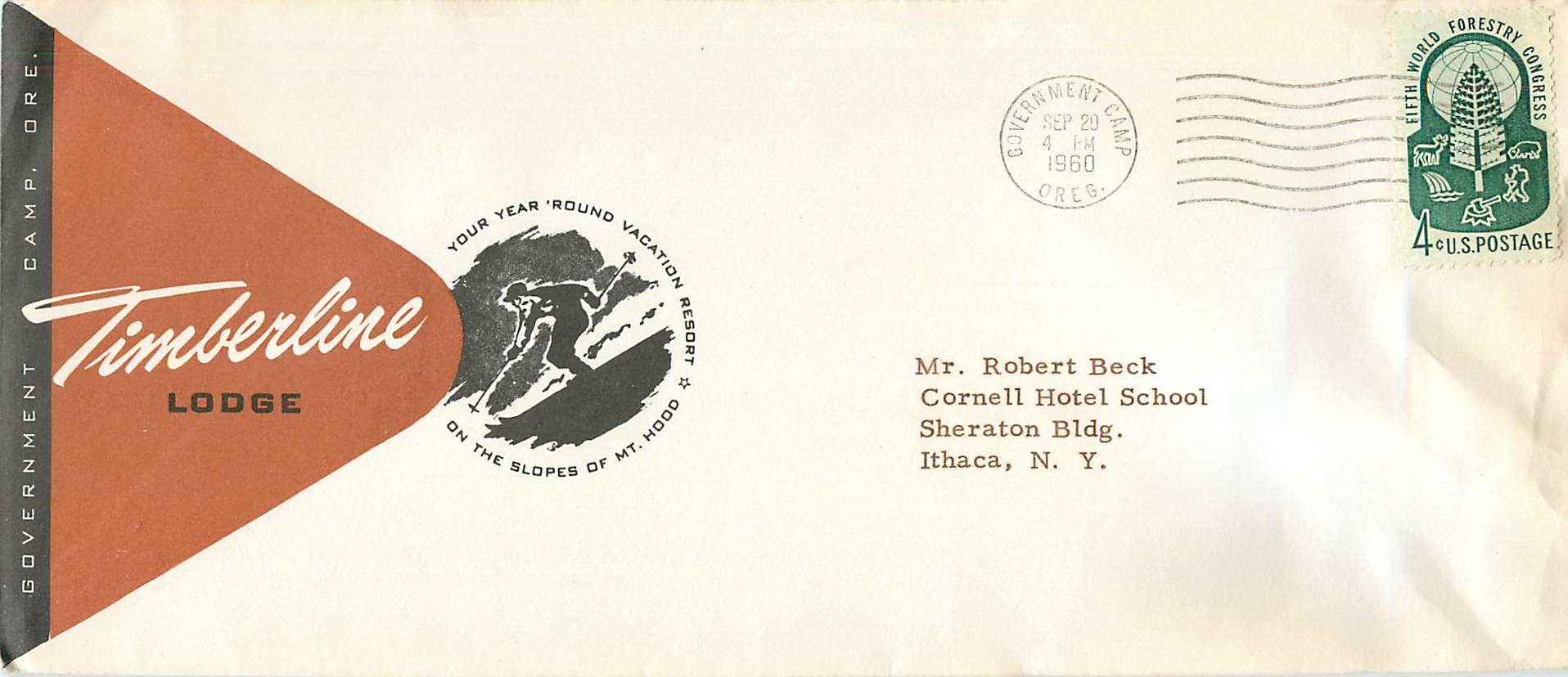 Lettre Cover Etats-Unis 1960 Government Camp Ski Timberline lodge cover 