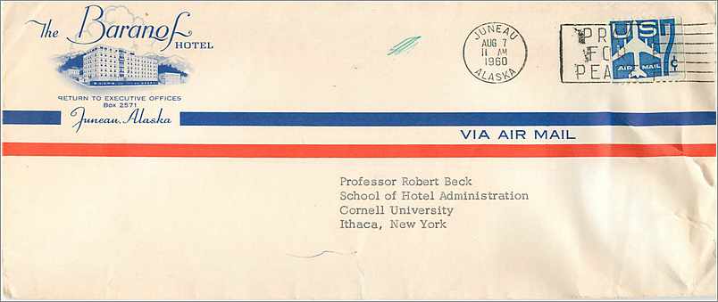 Lettre Cover Etats-Unis 1960 Juneau Alaska cover Baranof Hotel 