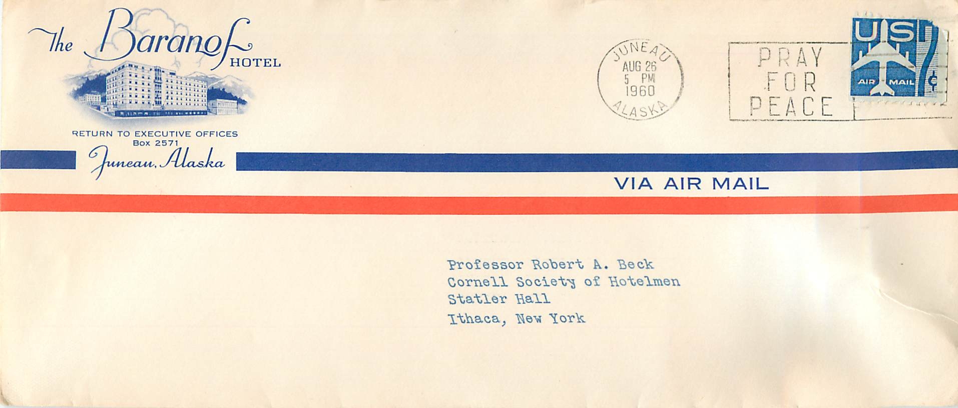 Lettre Cover Etats-Unis 1960 Juneau Alaska cover Baranof Hotel 