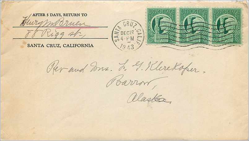 Lettre Cover Etats-Unis Santa Cruz 1943 cover with postage due  stamps