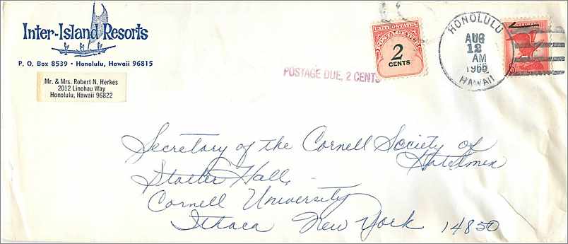 Lettre Cover Etats-Unis Honolulu 1965 cover Inter Island Resorts postage due