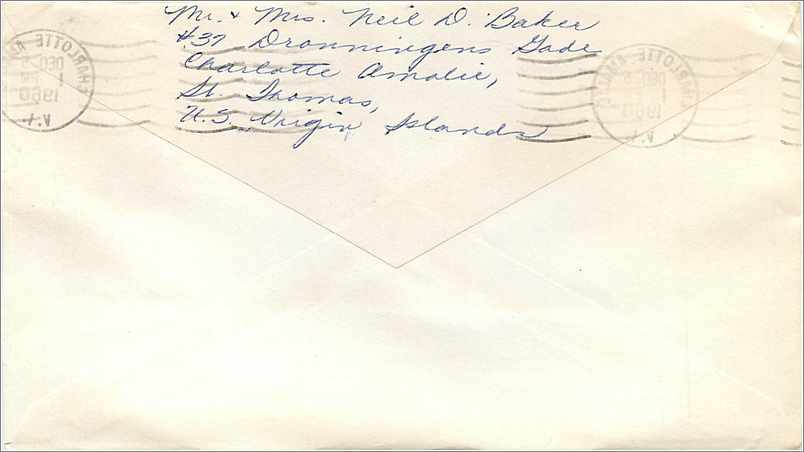 Lettre Cover Etats-Unis 1961 Charlotte Amalle  — Rückseite