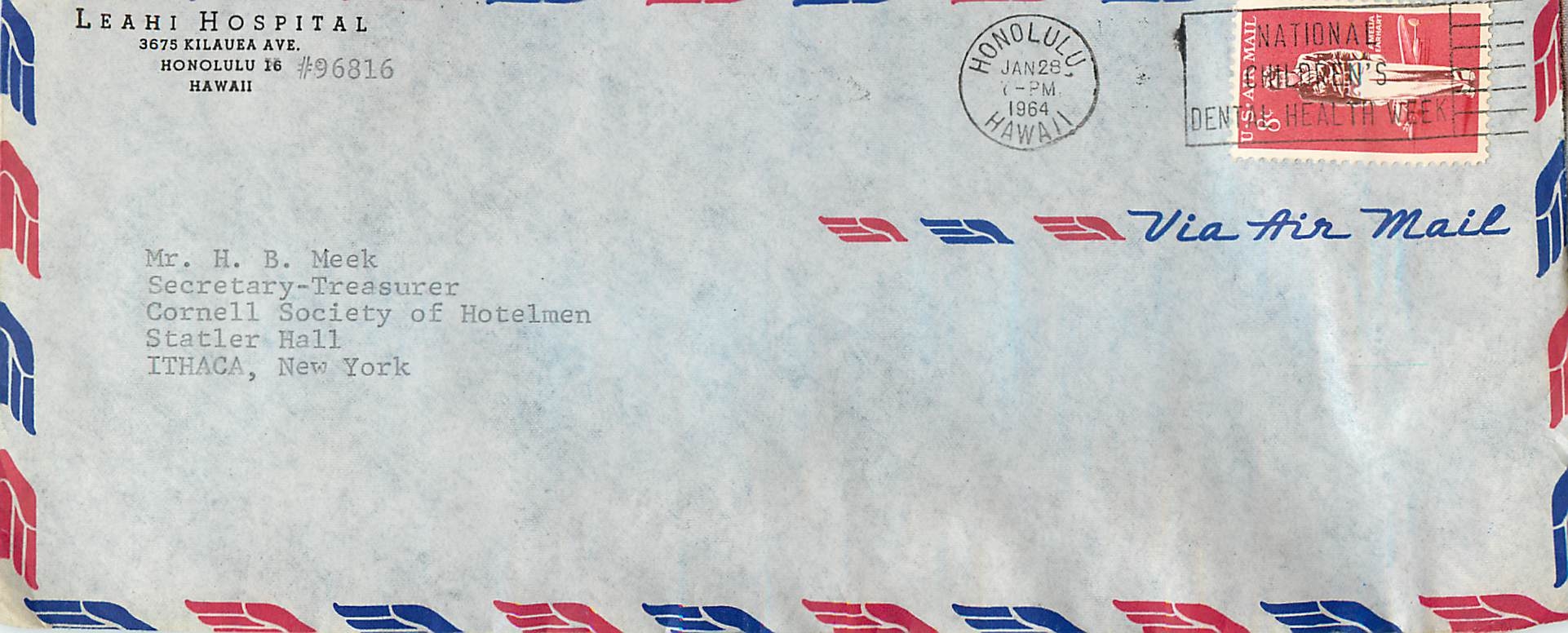 Lettre Cover Etats-Unis Honolulu 1964 cover Leahi Hospital