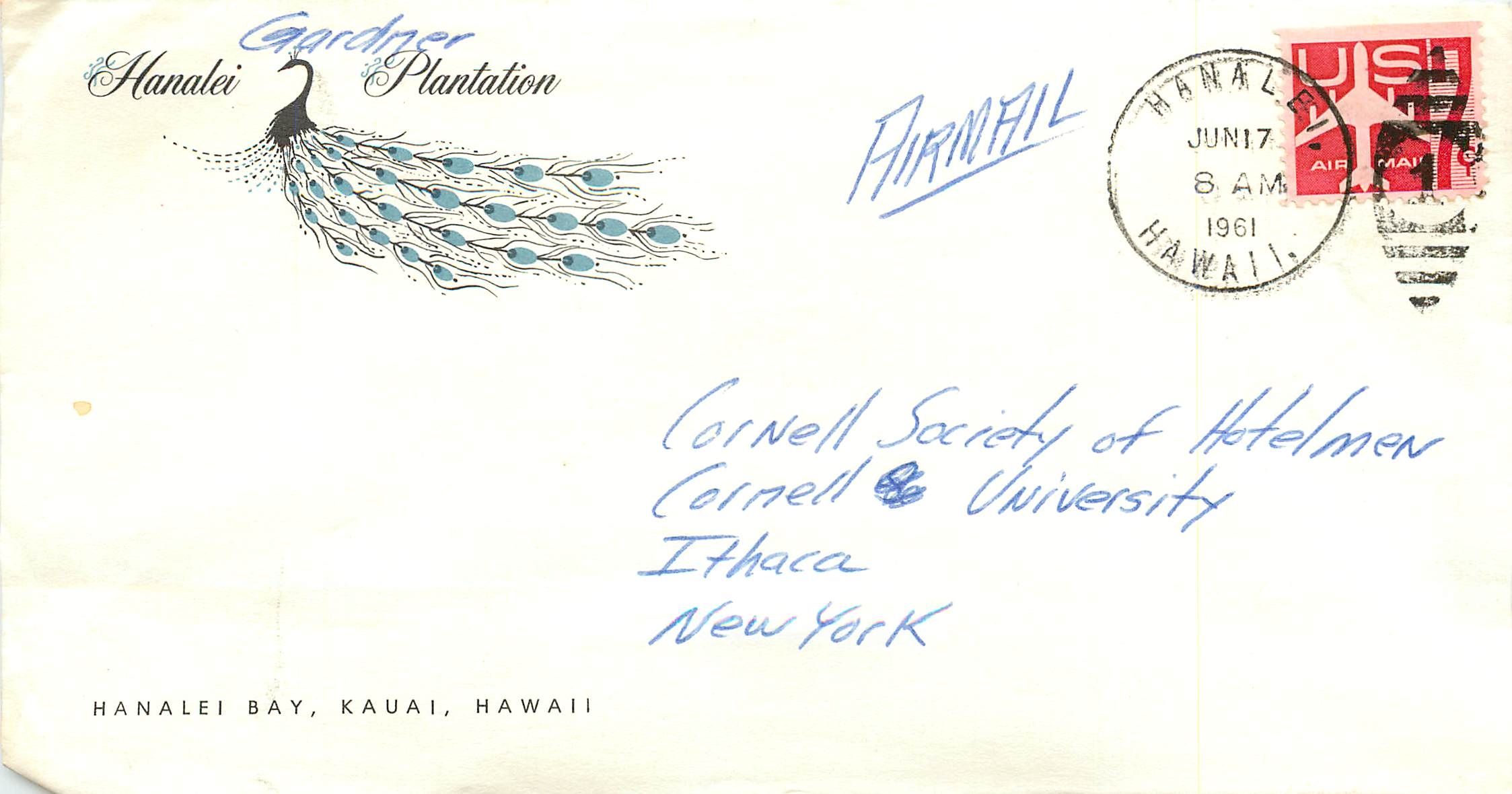 Lettre Cover Etats-Unis 1961 Hanalei plantation cover Oiseau Hawai