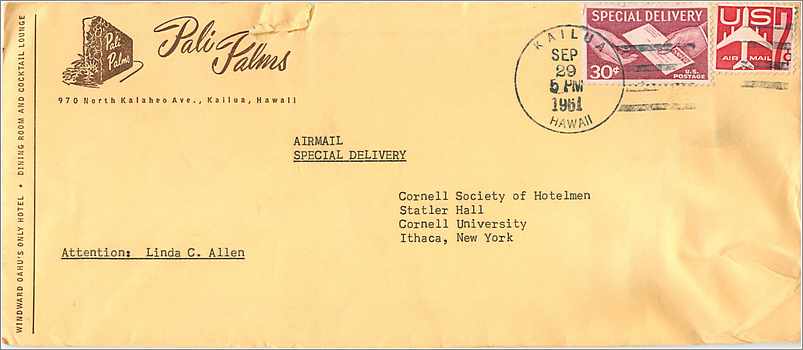Lettre Cover Etats-Unis 1961 Pali Palms cover Kailua Hawai