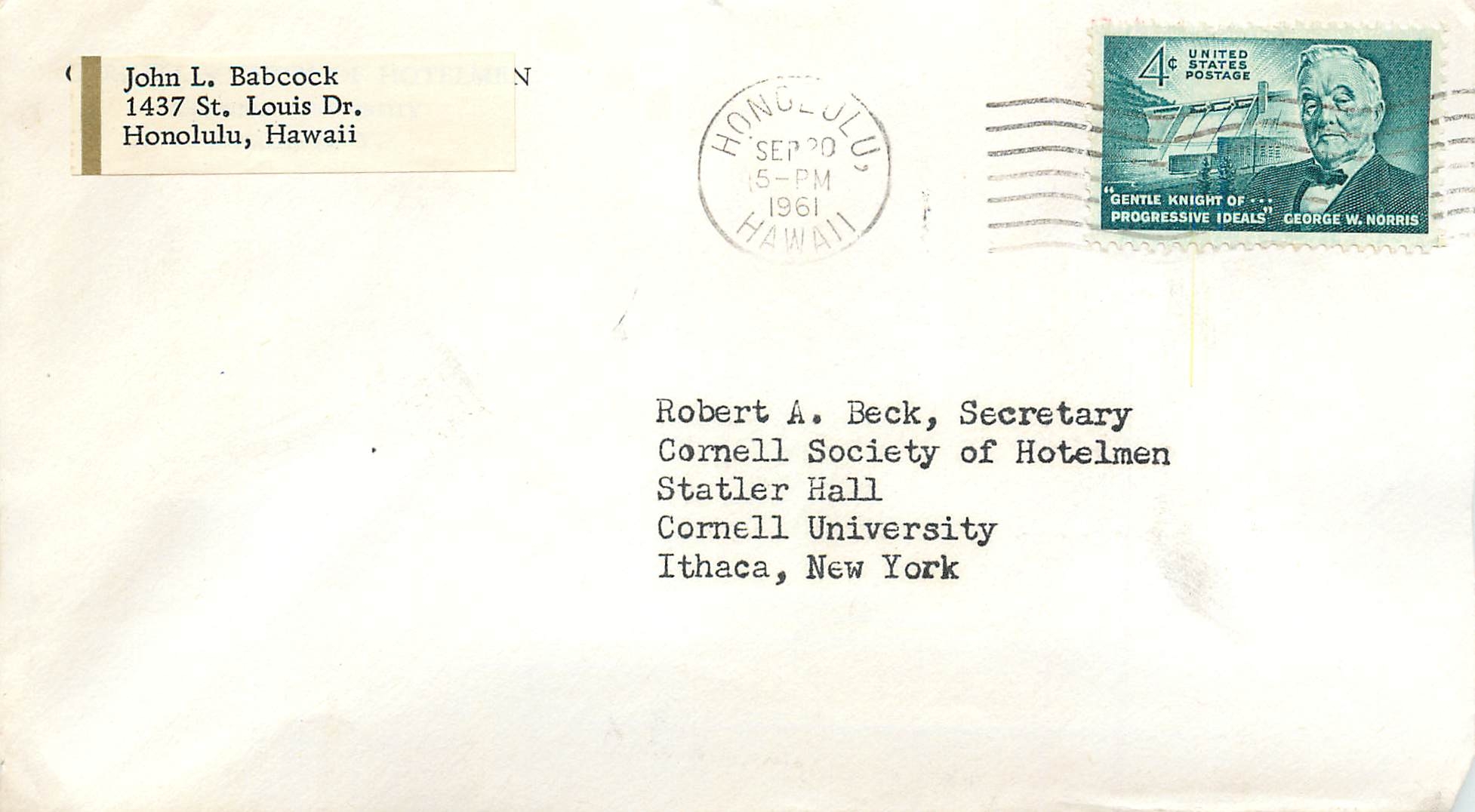 Lettre Cover Etats-Unis Honolulu 1961 cover George Morris