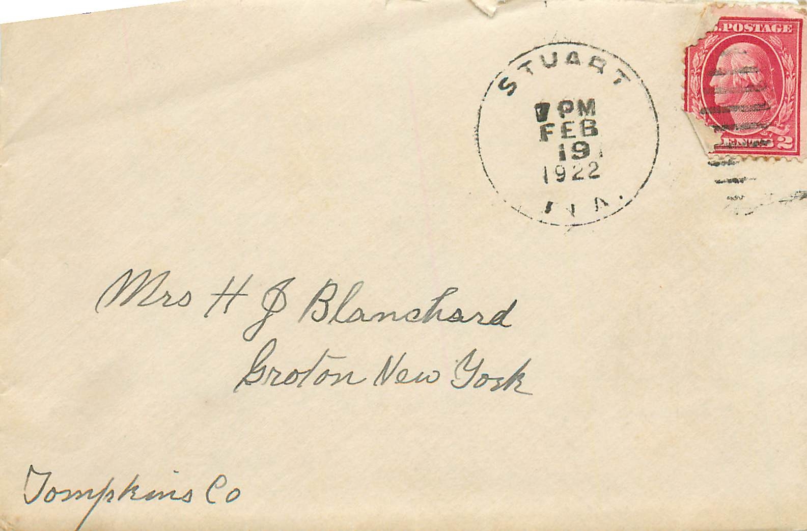 Lettre Cover Etats-Unis 2c Stuart 1922 