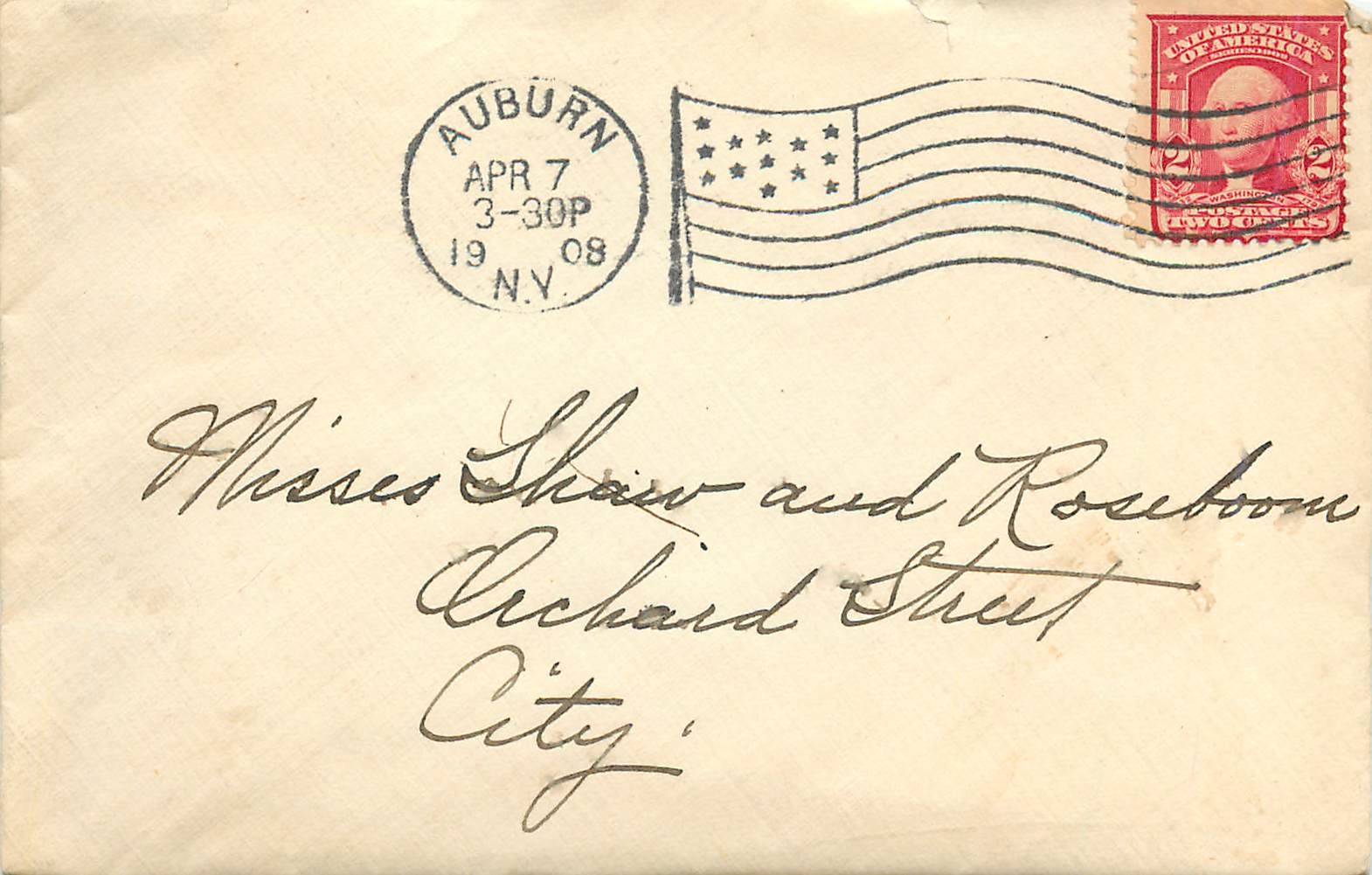 Lettre Cover Etats-Unis 2c Auburn 1908 