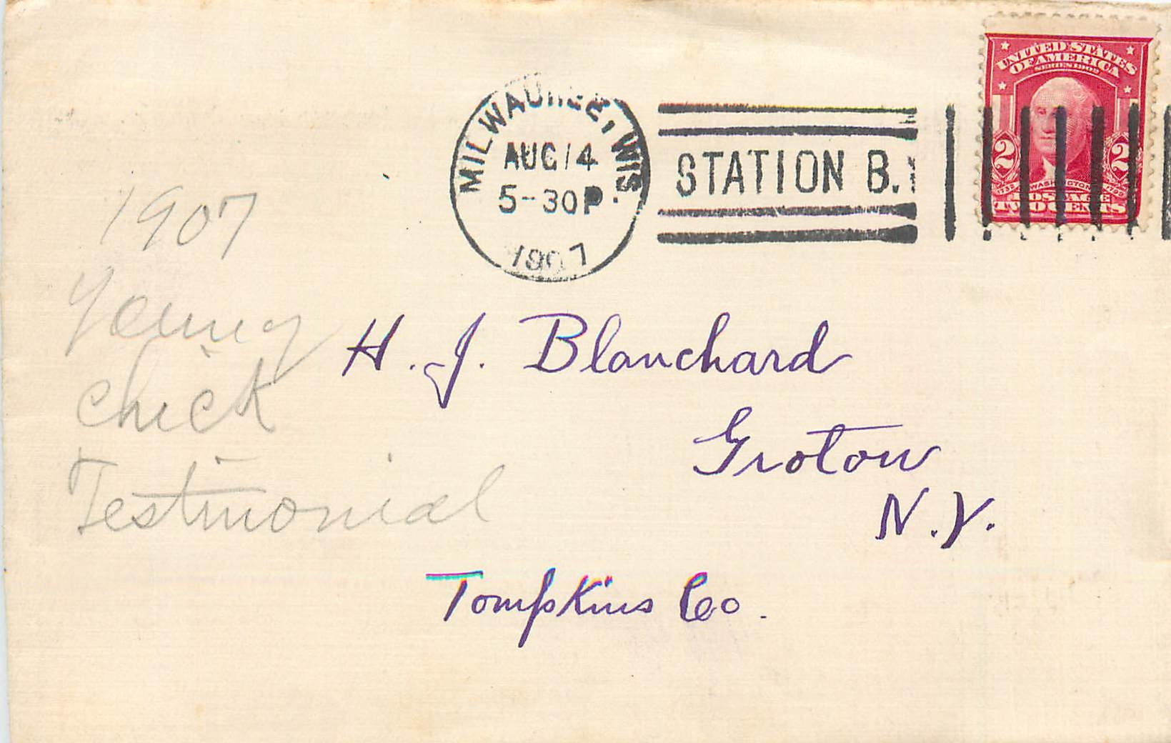 Lettre Cover Etats-Unis 2c Milwaukee 1907