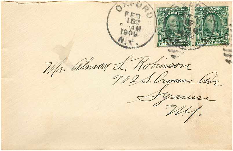 Lettre Cover Etats-Unis 2 * 1c Oxford 1909