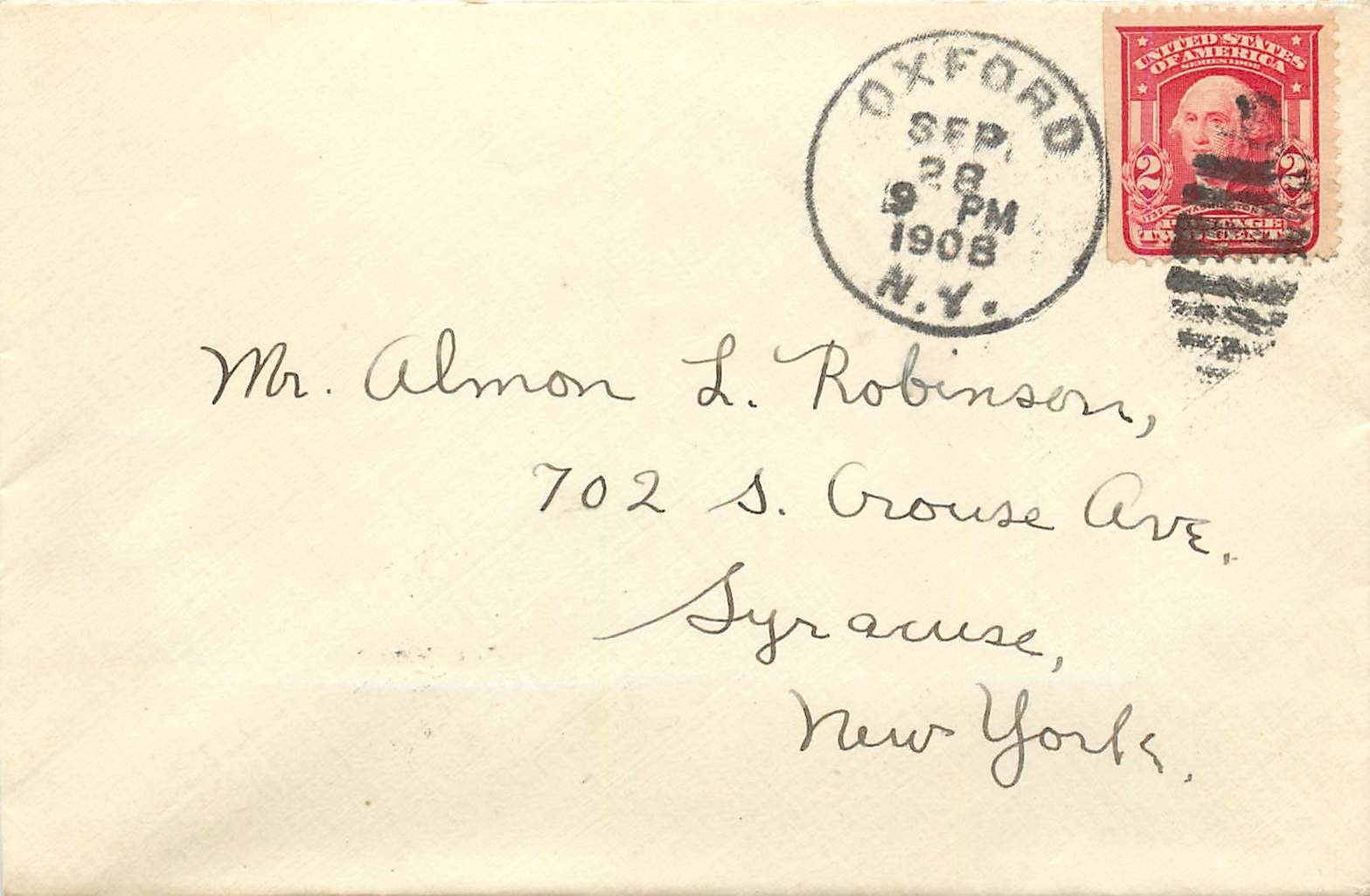 Lettre Cover Etats-Unis 2c Oxford 1908