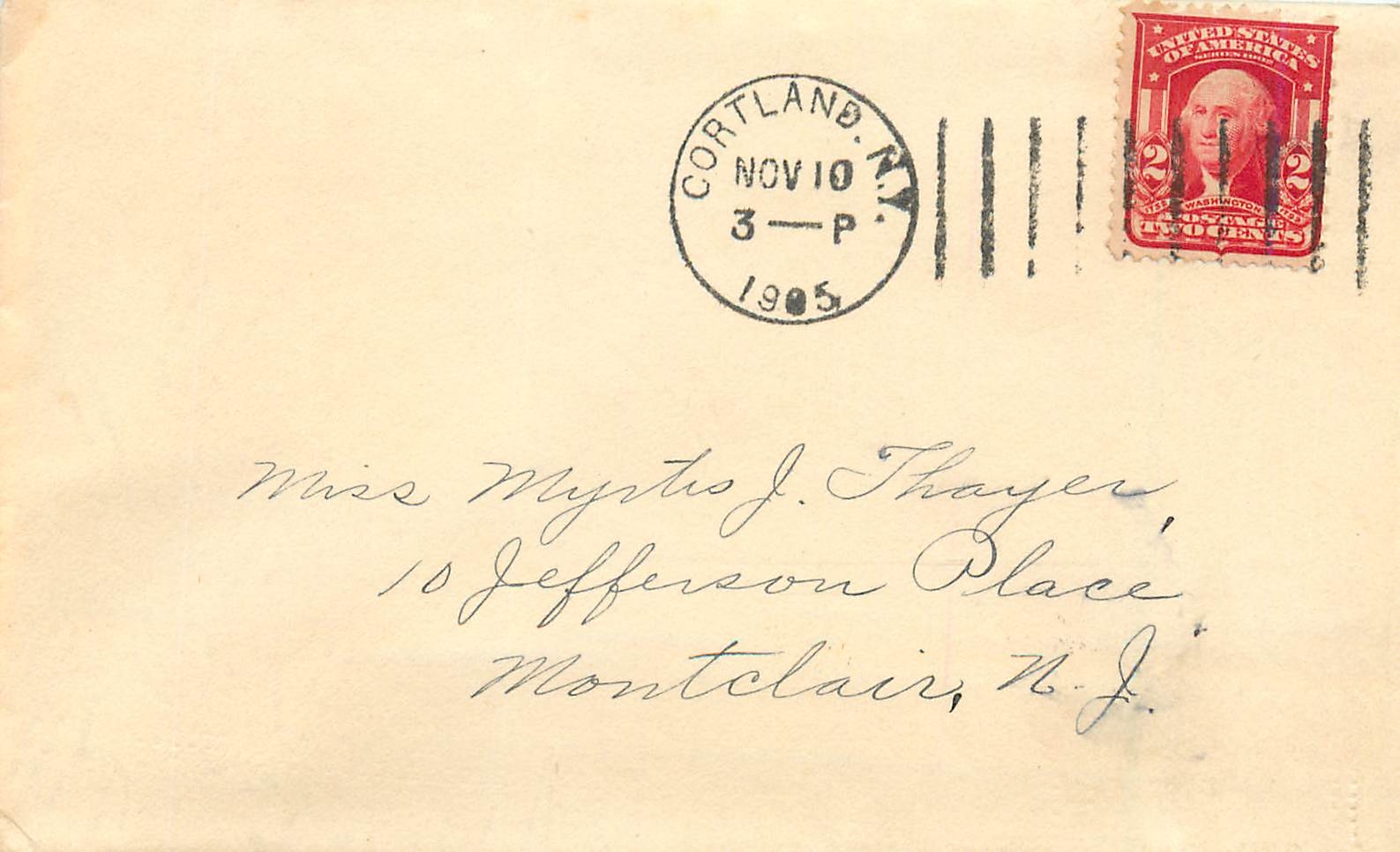 Lettre Cover Etats-Unis 2c on 1905 Cortland cover for Montlcair