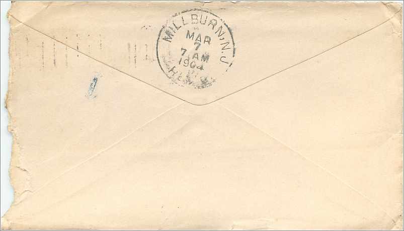 Lettre Cover Etats-Unis 2c on 1904 Cortland cover for Milburn NY — Back