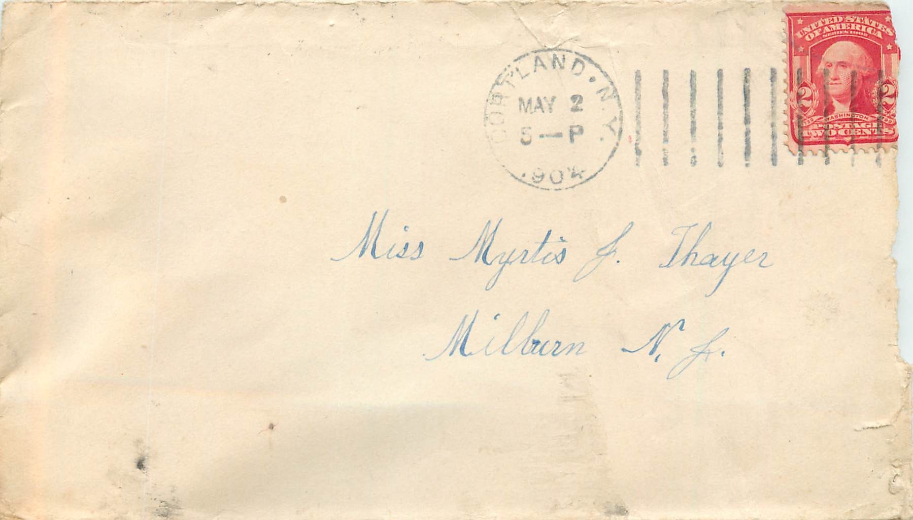 Lettre Cover Etats-Unis 2c on 1904 Cortland cover for Milburn