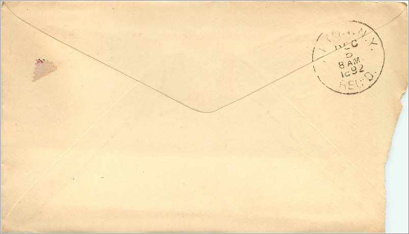 Lettre Cover Etats-Unis 2c on 1892 New York cover — Verso