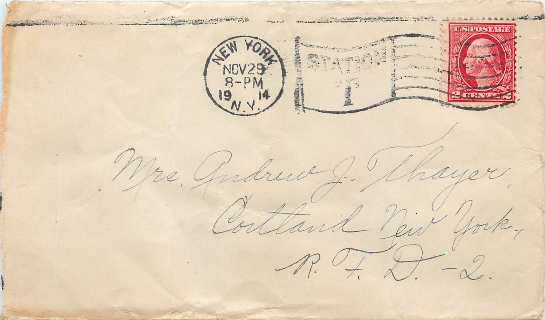 Lettre Cover Etats-Unis 2c on 1914 New York cover
