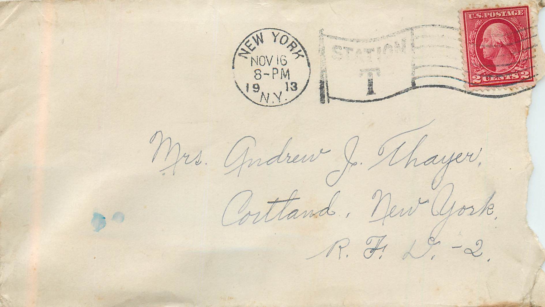 Lettre Cover Etats-Unis 2c New York 1913 for Cortland