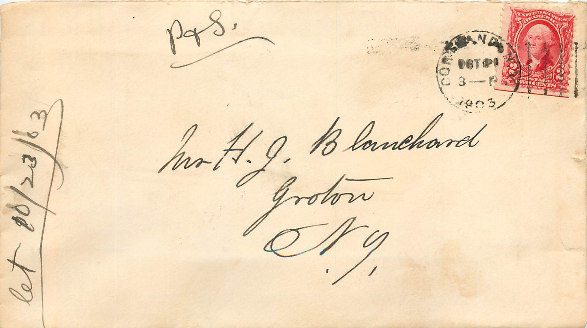 Lettre Cover Etats-Unis 2c Cortland for NY 1903