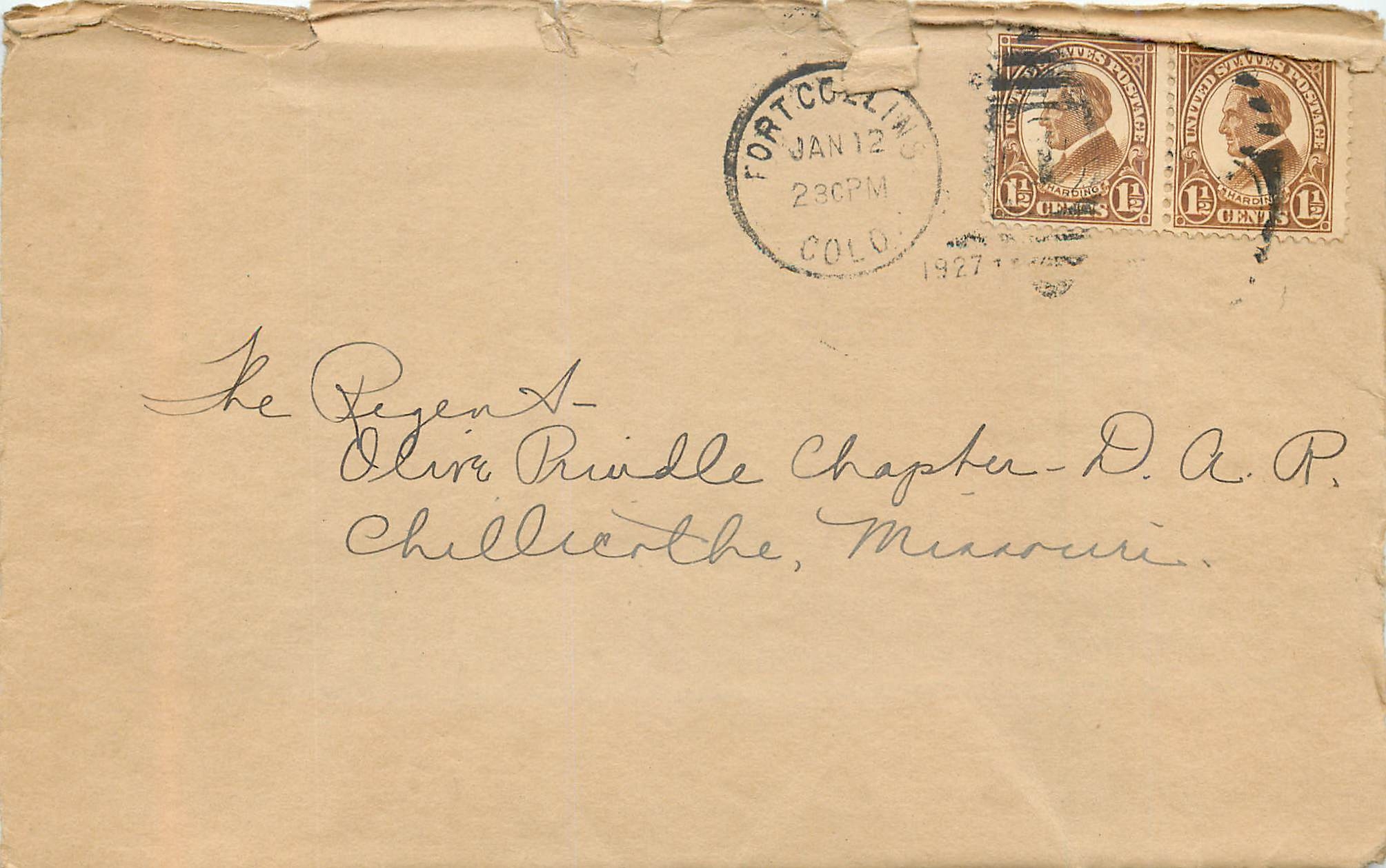 Lettre Cover Etats-Unis 1 1/2 * 2 Fort Collins 1927