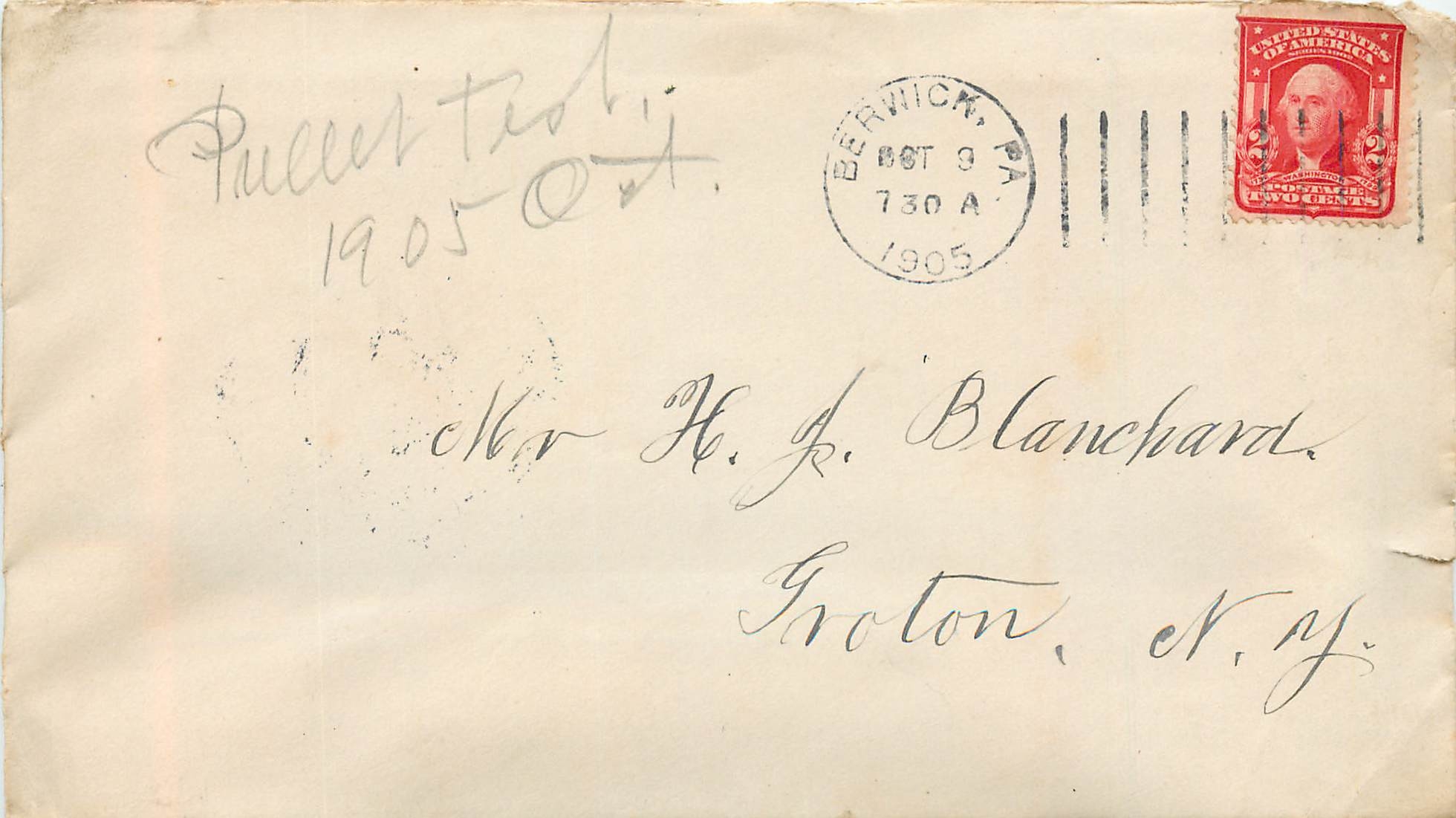 Lettre Cover Etats-Unis 2c Berwick for NY 1905