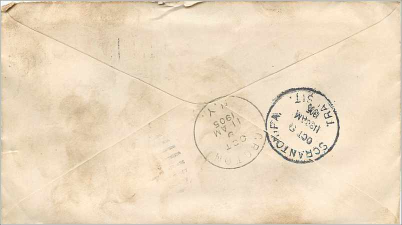 Lettre Cover Etats-Unis 2c Berwick for NY 1905 — Rückseite