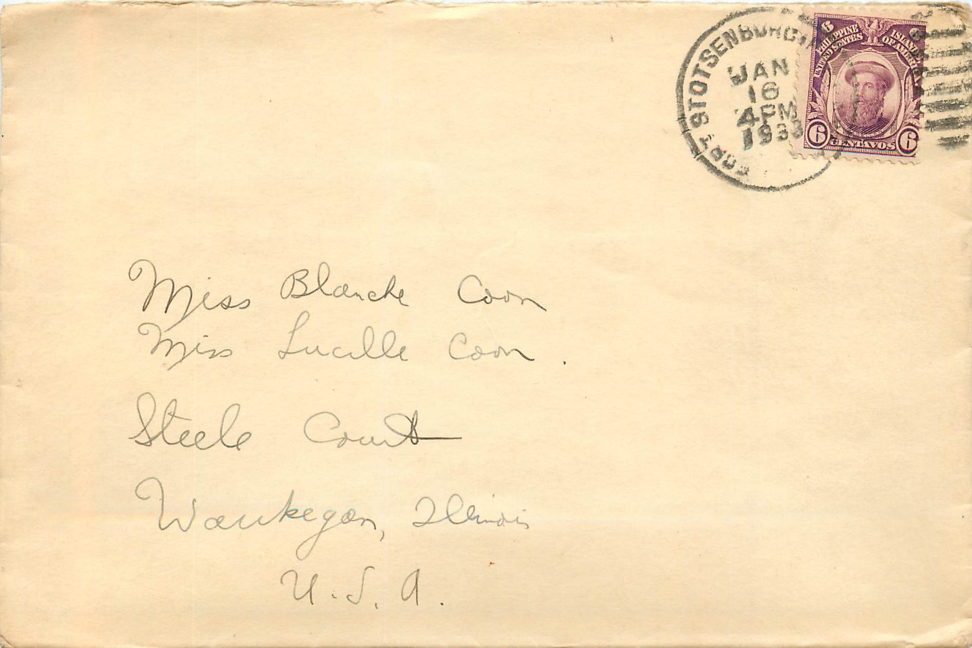 Lettre Cover Etats-Unis Stotsenburgh 1933