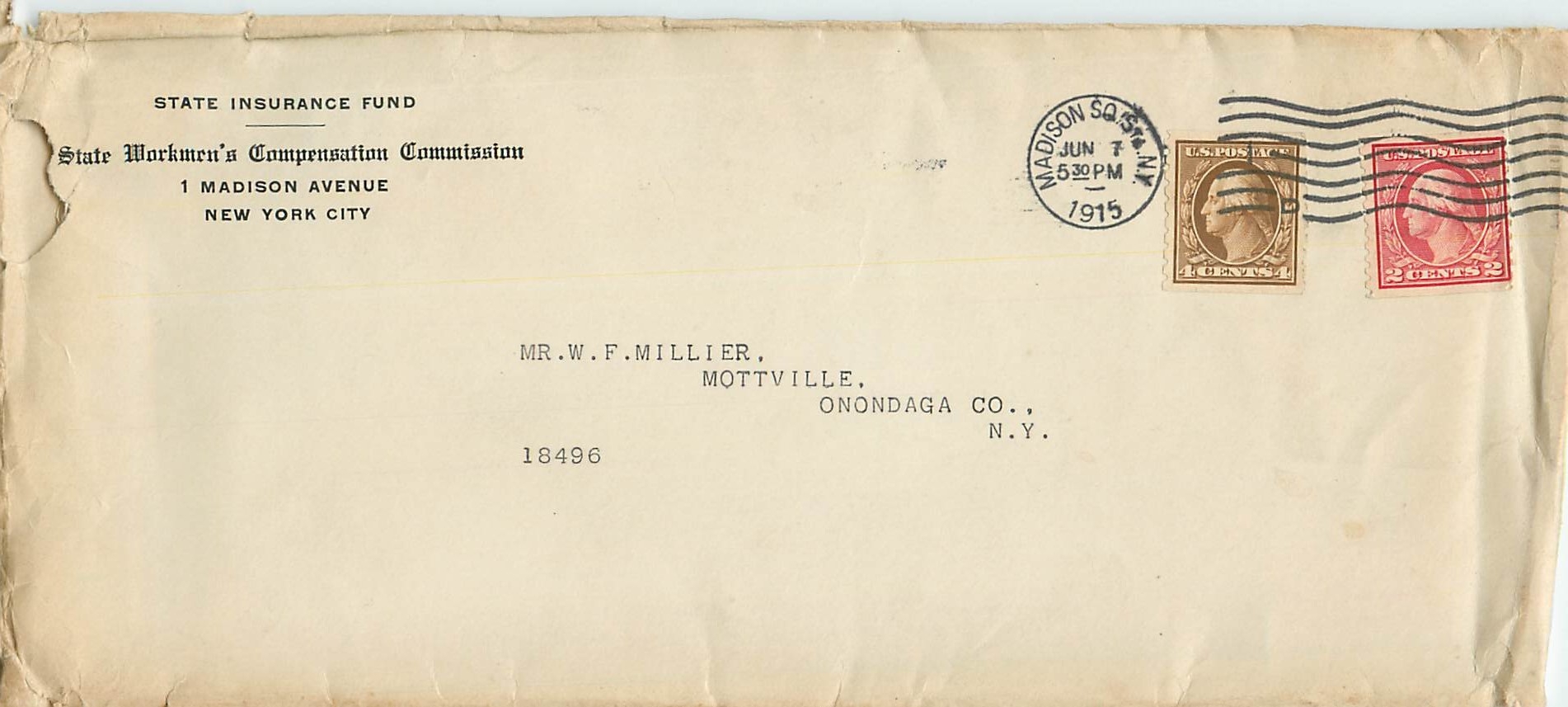 Lettre Cover Etats-Unis 2c + 4c Madison 1915 Coil stamps 