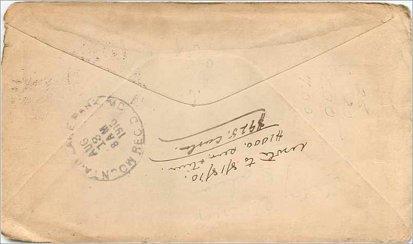 Lettre Cover Etats-Unis Auto Shool 1910 — Rückseite