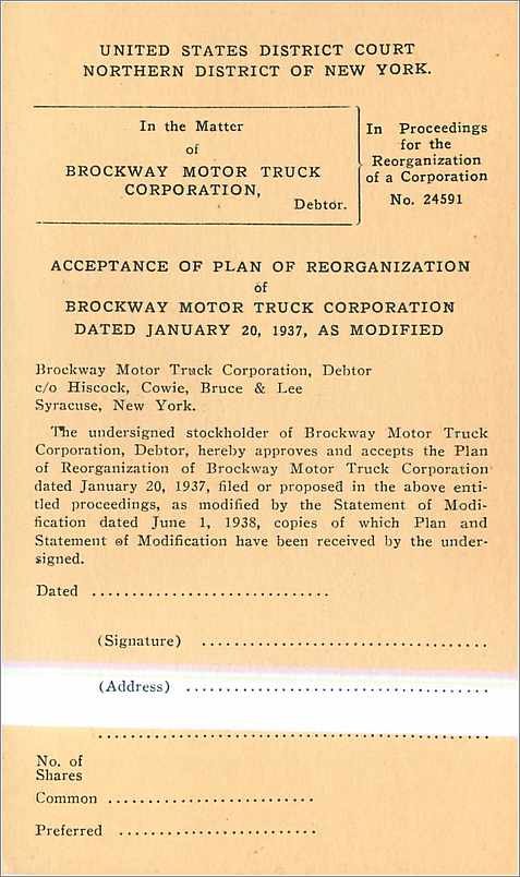 Stationay Etats-Unis  1c Brockway Motor Truc co Syracuse NY — Back