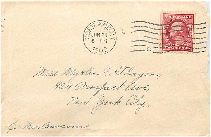Lettre Cover Etats-Unis 2c Cortland cover to New York 1909
